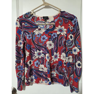 Talbots 100% Pure Merino Wool Floral Paisley Print Knit Pullover Sweater Size Sp